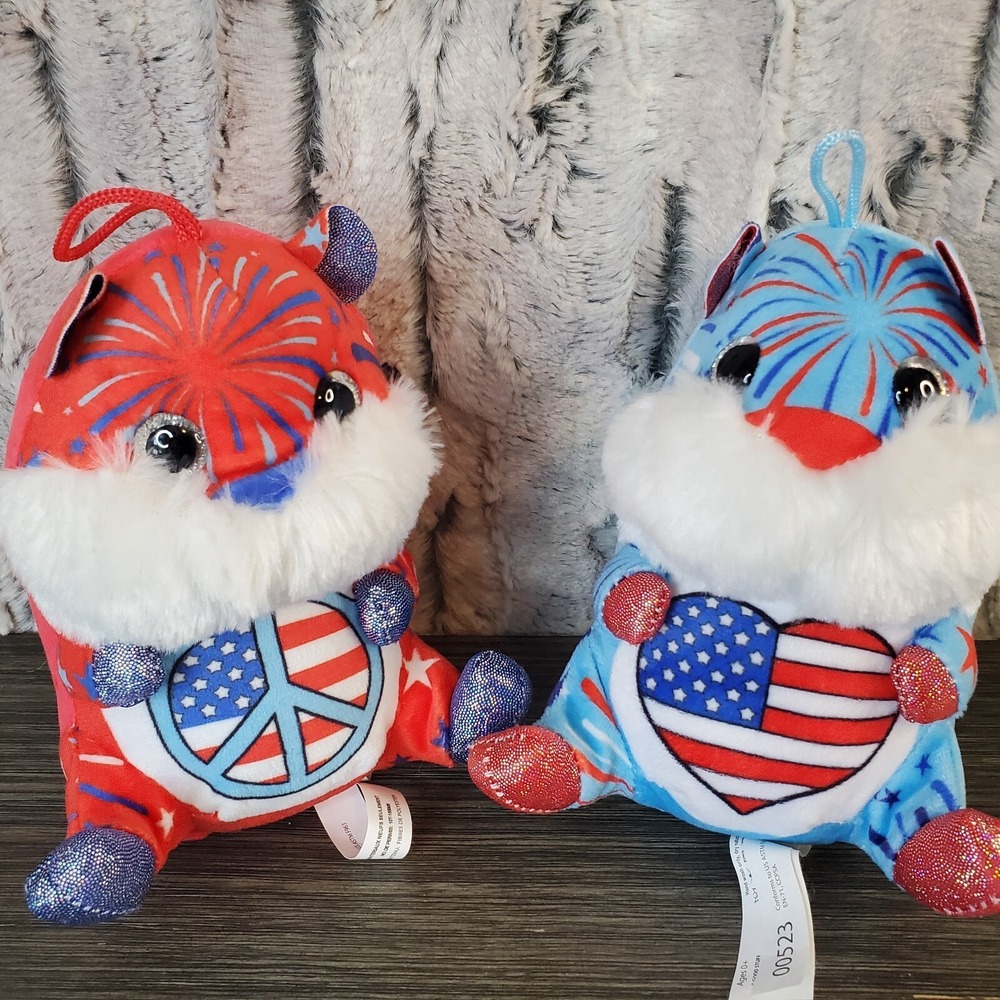 Patriotic 7" Hamster Guinea Pig Peace Red, White & Blue Stuffed Animal Set Of 2
